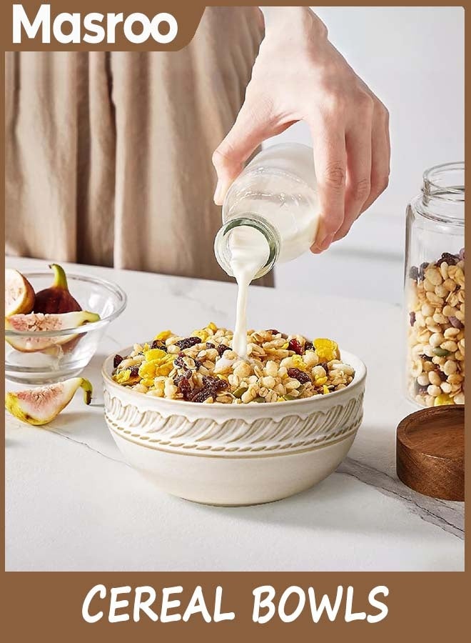 Masroo Cereal Bowls 32 OZ, Soup Bowls Set of 4, Embossment Ceramic Ramen Bowl, 6.3 Inch White Salad Bowls, Large Dinner Bowl for Pho, Noodle, Pasta, Snack, Dishwasher Microwave Safe - Image 4