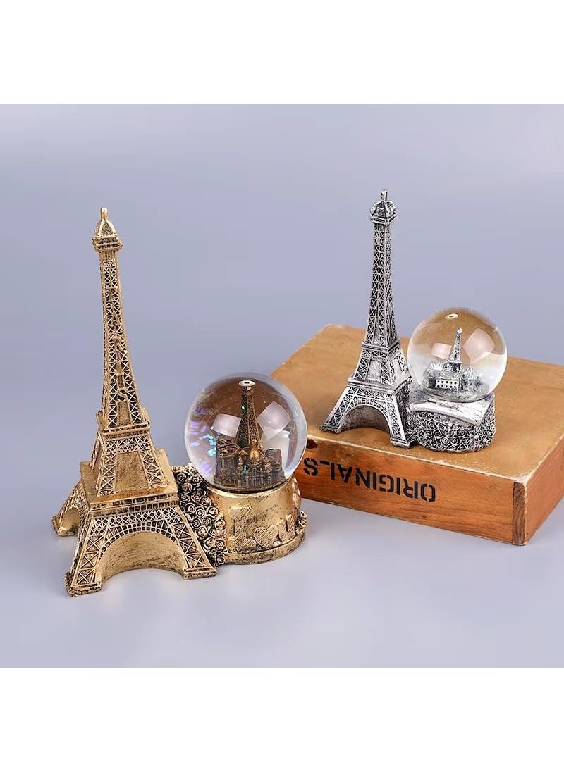 DD RETAILS DD Retails Retro Crystal Ball Hourglass Timer Vintage Music Snow Glob with Hourglass Timer LED Musical Glob Decor for Home Living Room Desktop Bookshelf Eiffel Tower with Globe  - Image 4