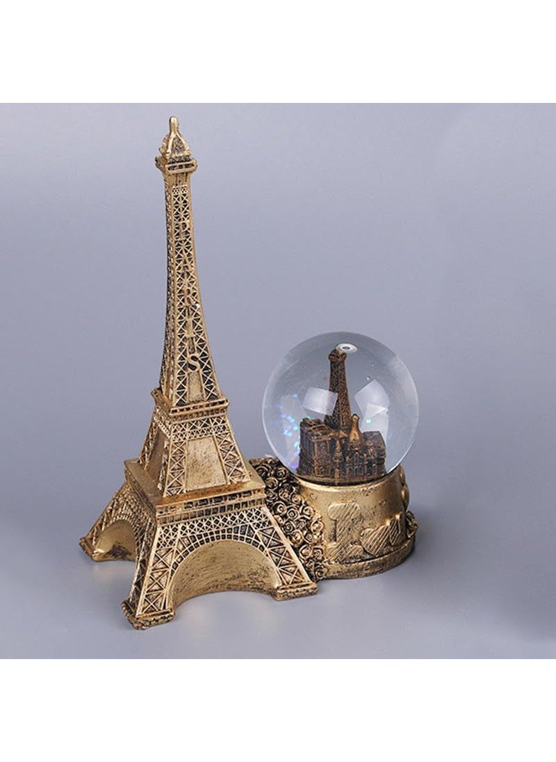 DD RETAILS DD Retails Retro Crystal Ball Hourglass Timer Vintage Music Snow Glob with Hourglass Timer LED Musical Glob Decor for Home Living Room Desktop Bookshelf Eiffel Tower with Globe  - Image 1