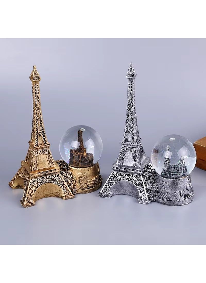 DD RETAILS DD Retails Retro Crystal Ball Hourglass Timer Vintage Music Snow Glob with Hourglass Timer LED Musical Glob Decor for Home Living Room Desktop Bookshelf Eiffel Tower with Globe  - Image 5