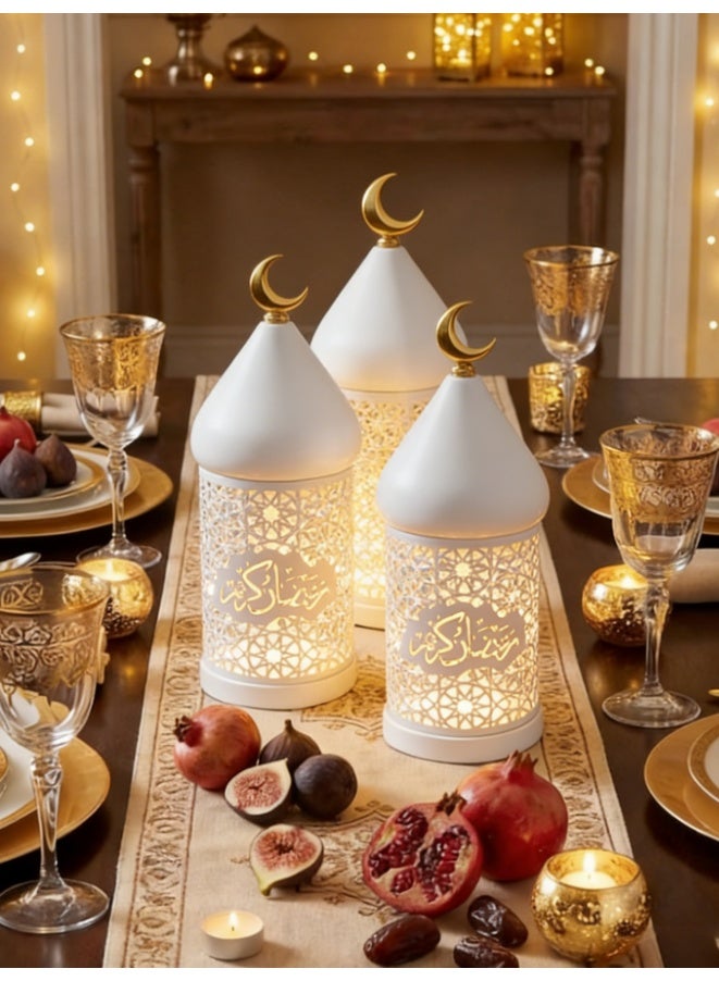 3 Pack Large White Tower Temple Moroccan Lantern Lamp Decorative, White Candle Holders White, Lanterns Ramadan Moroccan Lanterns Decorative for Ramadan Decorations, Outdoor, Home Decor (FD778-ZH1) - Image 1