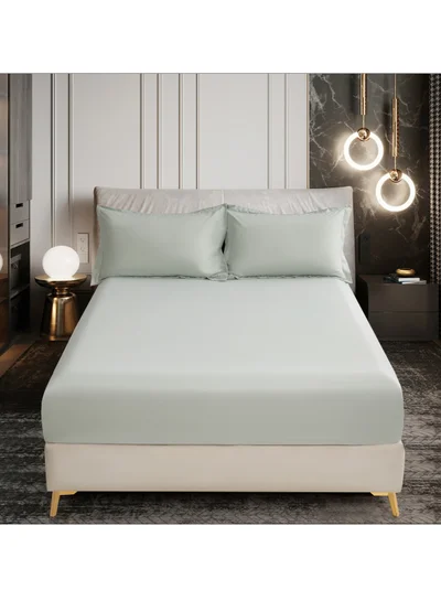 Donetella Bedding Fitted Sheet 2-Pcs Twin Size Solid Bed Sheet Set Fits(120x200CM) With Pillowcases And 30 CM Extra Deep Brushed Microfiber Bed Sheet,Mercury