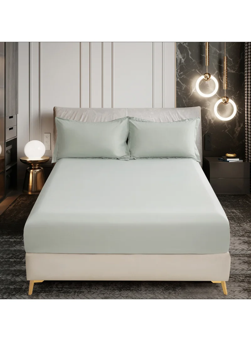 Donetella Bedding Fitted Sheet 2-Pcs Twin Size Solid Bed Sheet Set Fits(120x200CM) With Pillowcases And 30 CM Extra Deep Brushed Microfiber Bed Sheet,Mercury