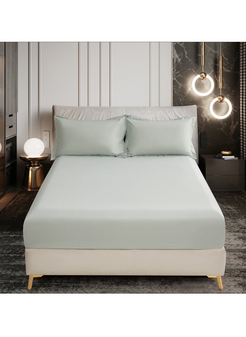 Donetella Bedding Fitted Sheet 2-Pcs Twin Size Solid Bed Sheet Set Fits(120x200CM) With Pillowcases And 30 CM Extra Deep Brushed Microfiber Bed Sheet,Mercury  - Image 1