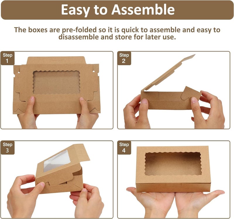AUTOWRAP AUTOWRAP 20 piece Bakery Boxes with Window Cookie Boxes Pastry Boxes Dessert Boxes for Chocolate Covered Strawberries Cupcakes Muffins Donuts and Party Favor 9x6x2 Inches  - Image 2