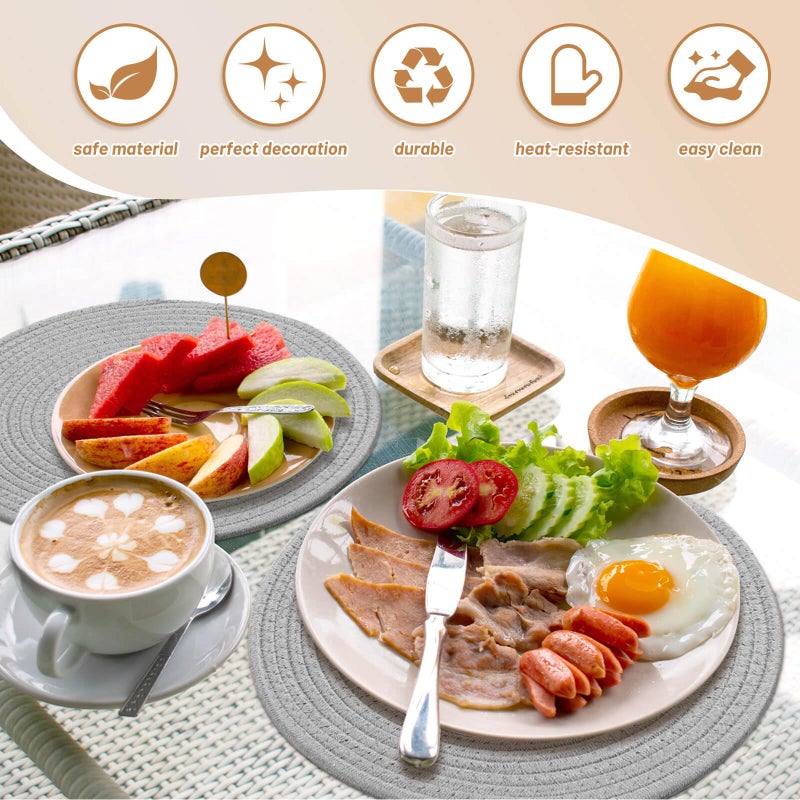Billbotk Round Woven Placemats Set of 4, 13 Inches Table Place Mats for Dining Table, Hot Pads for Kitchen, Trivets for Hot Dishes, Pots and Pans,Tabletop Accessories(LightGray) ï»¿ - Image 4