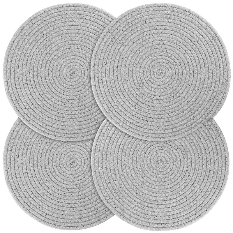 Billbotk Round Woven Placemats Set of 4, 13 Inches Table Place Mats for Dining Table, Hot Pads for Kitchen, Trivets for Hot Dishes, Pots and Pans,Tabletop Accessories(LightGray) ï»¿ - Image 1