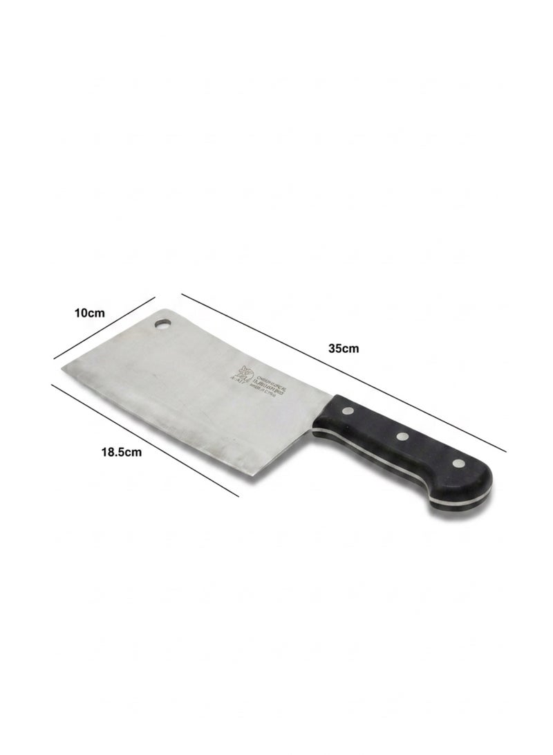 Black Handle Stainless Steel Cleaver – 35 cm – Made in China – Heavy-Duty Butcher Knife - Image 3