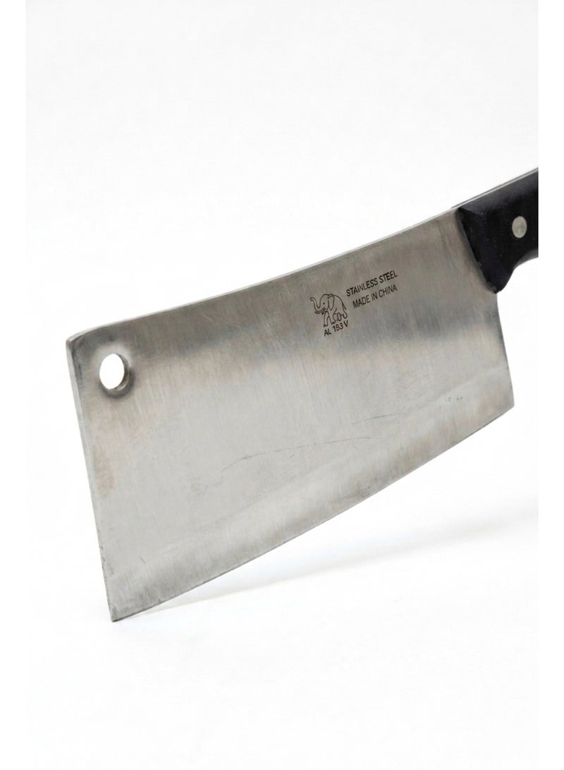 Black Handle Stainless Steel Cleaver – 35 cm – Made in China – Heavy-Duty Butcher Knife - Image 2