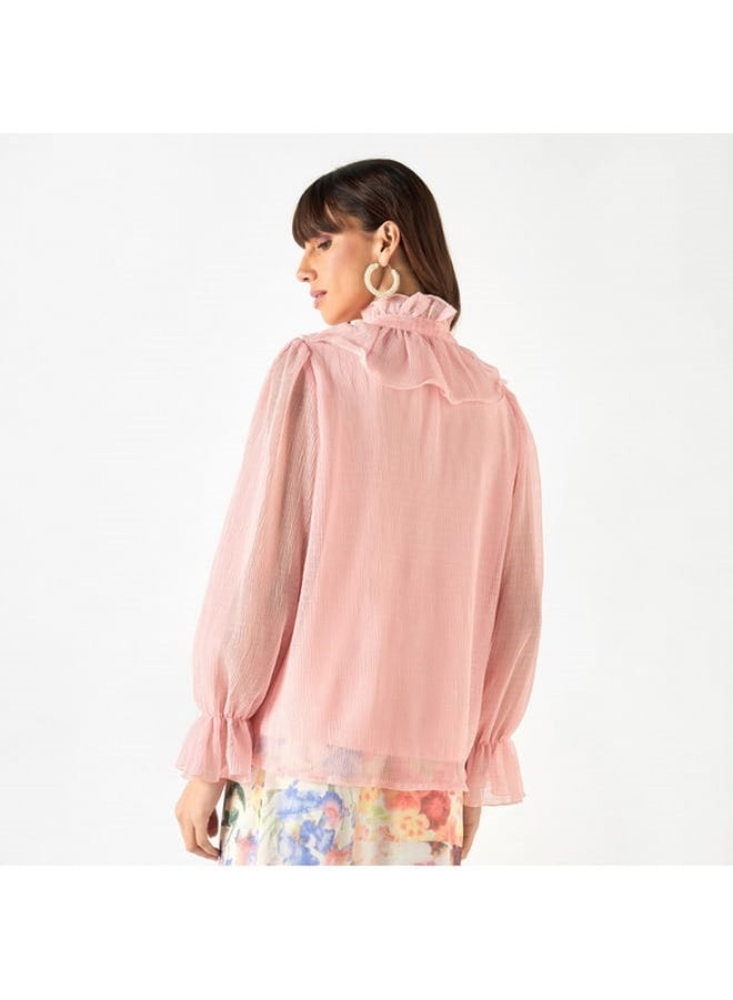 2Xtremz 2Xtremz Ruffle Detail Top with High Neck and Bell Sleeves - Image 2