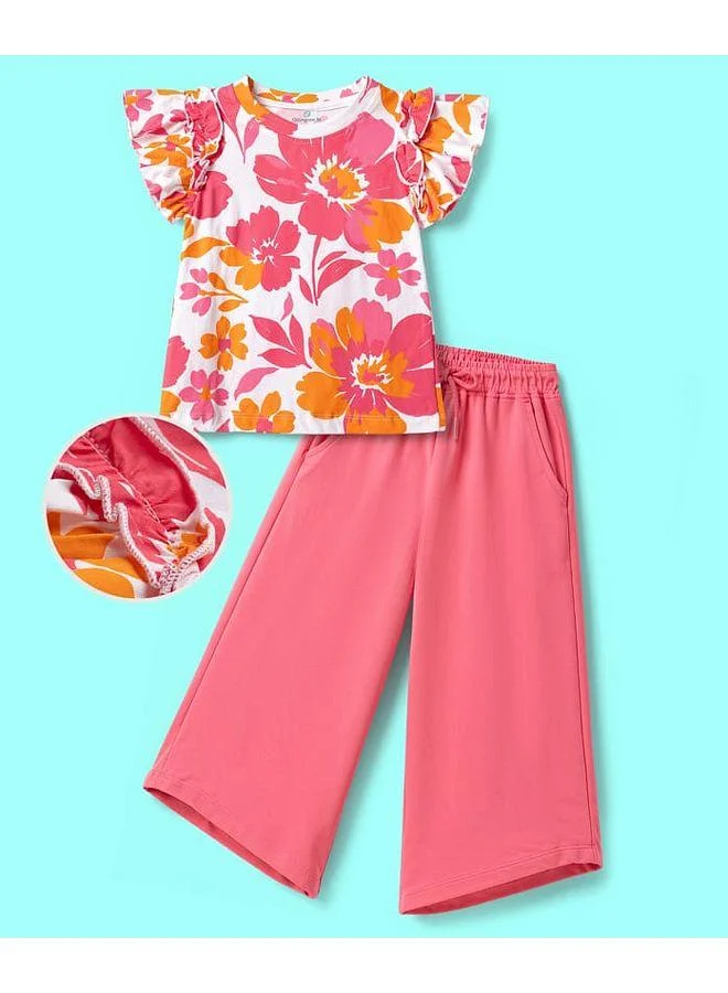Ollington St. OLLINGTON ST. Cotton Knit Half Sleeve Floral Printed Frill Top &  Pant - Pink