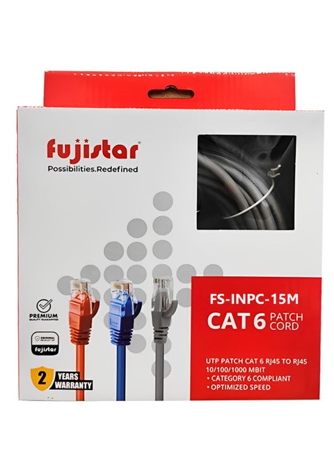 FS-INPC-15M CAT6 Patch Cord – 15 Meter High-Speed Ethernet Cable RJ45 to RJ45 Connector Category 6 Compliant