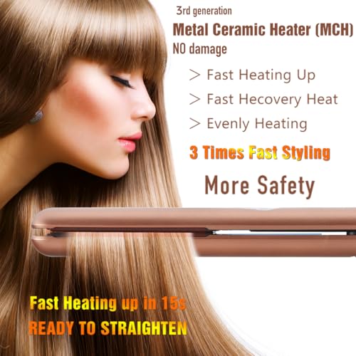 NITION Ceramic Tourmaline Flat Iron for Hair LCD 1" Hair Straighteners MCH Fast Heating UP Healthy Smooth Straightening Styling Tools with Travel Pouch Bag. 265-450°F Adjustable 6 Temperatures Levels - Image 2