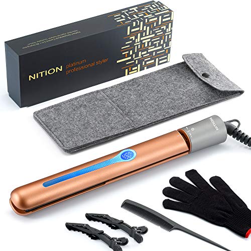 NITION Ceramic Tourmaline Flat Iron for Hair LCD 1" Hair Straighteners MCH Fast Heating UP Healthy Smooth Straightening Styling Tools with Travel Pouch Bag. 265-450°F Adjustable 6 Temperatures Levels - Image 1