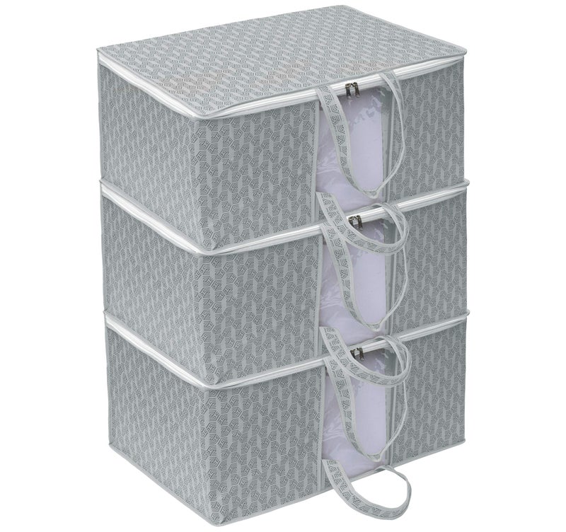 HomeStrap Printed Front Handle Underbed Storage Bag/Organizer/Blanket Cover (Grey, Pack Of 3, Non-Woven) (Shark Tank Product), 44 Centimeters, 30 Centimeters - Image 1