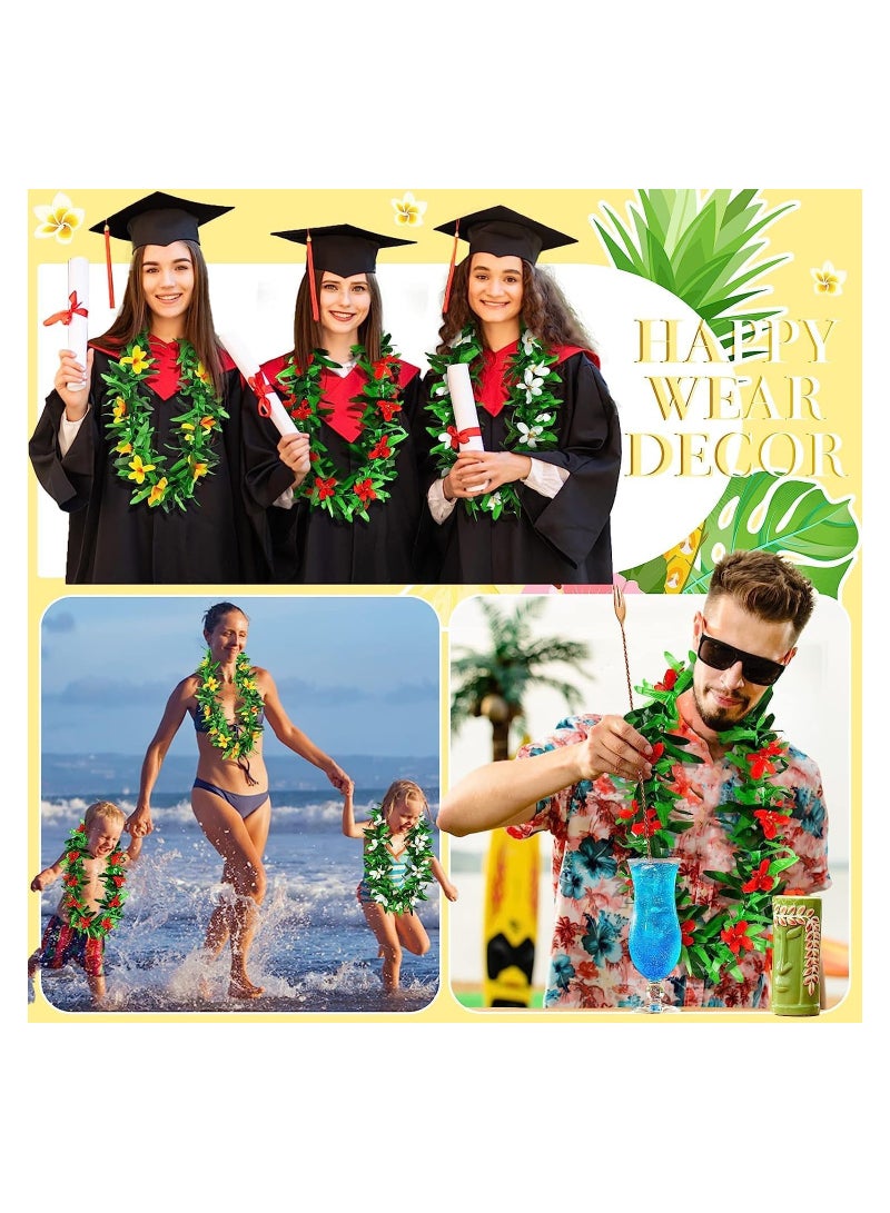 SOLARAE 6 Pieces Hawaiian Leis Tropical Hawaiian Luau Flower Party Decorations for Leaf Leis Graduation Leis Summer Vacation Tropical Artificial Flower Garland Lei for Wedding Birthday Beach Party - Image 4