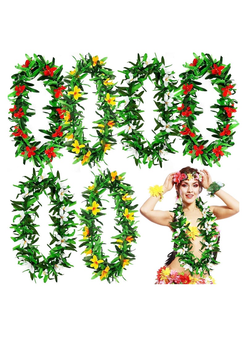 SOLARAE 6 Pieces Hawaiian Leis Tropical Hawaiian Luau Flower Party Decorations for Leaf Leis Graduation Leis Summer Vacation Tropical Artificial Flower Garland Lei for Wedding Birthday Beach Party - Image 1