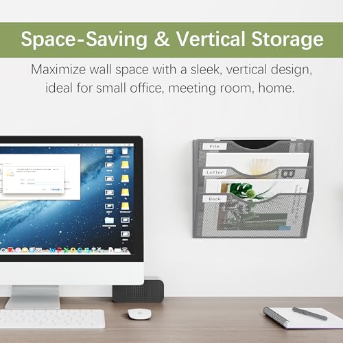 EasyPAG 3 Pocket Mesh Hanging Wall File Organizer, Easily File Managment and Classification, Space Saving Wall Mount Filing Holder for Office Home Classroom, Silver - Image 2