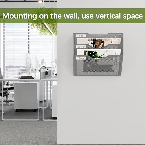 EasyPAG 3 Pocket Mesh Hanging Wall File Organizer, Easily File Managment and Classification, Space Saving Wall Mount Filing Holder for Office Home Classroom, Silver - Image 4