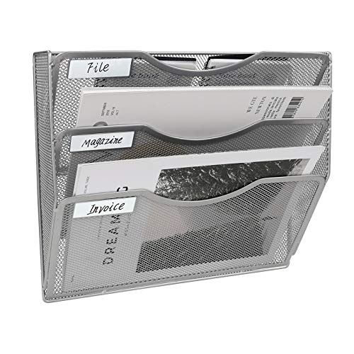 EasyPAG 3 Pocket Mesh Hanging Wall File Organizer, Easily File Managment and Classification, Space Saving Wall Mount Filing Holder for Office Home Classroom, Silver - Image 1