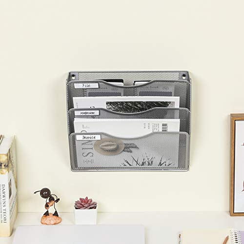 EasyPAG 3 Pocket Mesh Hanging Wall File Organizer, Easily File Managment and Classification, Space Saving Wall Mount Filing Holder for Office Home Classroom, Silver - Image 5