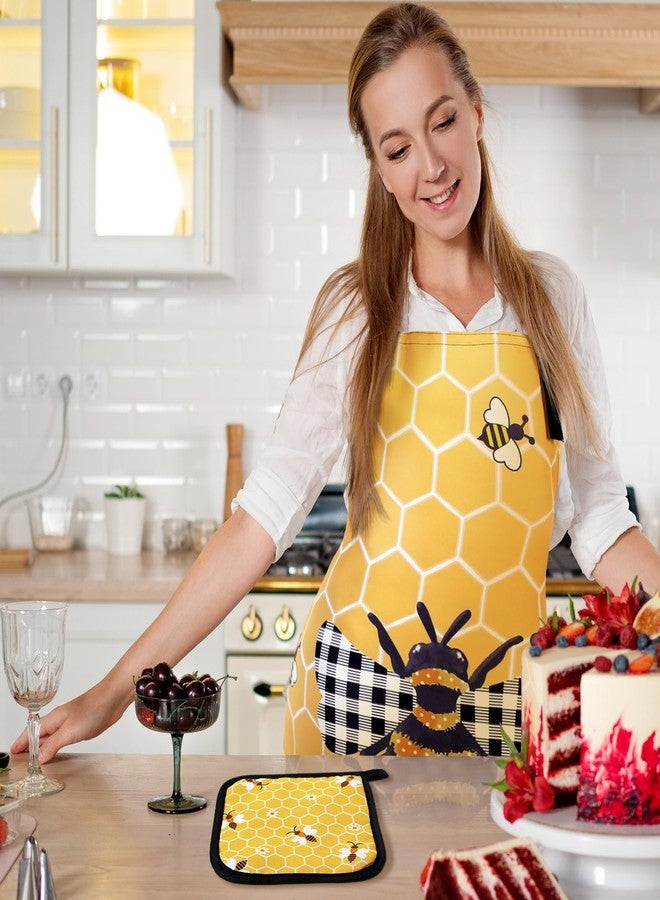 Bencailor 13 Pcs Bee Sunflower Farmhouse Kitchen Set Include 5 Cute Wooden Spoons 2 Kitchen Towels 2 Apron 2 Oven Mitts 2 Pot Holders for Housewarming Gifts (Yellow,Bee) - Image 2