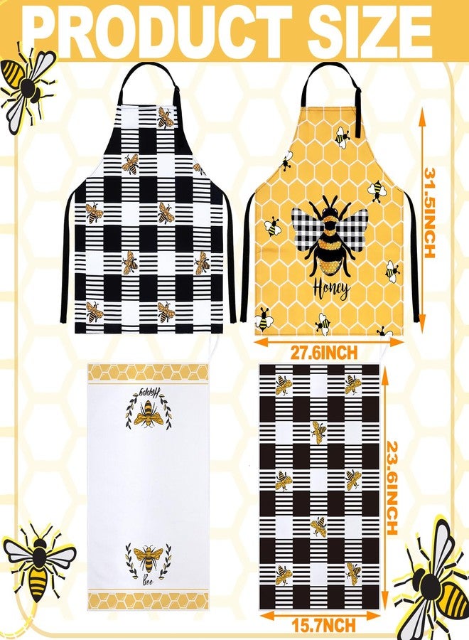 Bencailor 13 Pcs Bee Sunflower Farmhouse Kitchen Set Include 5 Cute Wooden Spoons 2 Kitchen Towels 2 Apron 2 Oven Mitts 2 Pot Holders for Housewarming Gifts (Yellow,Bee) - Image 3