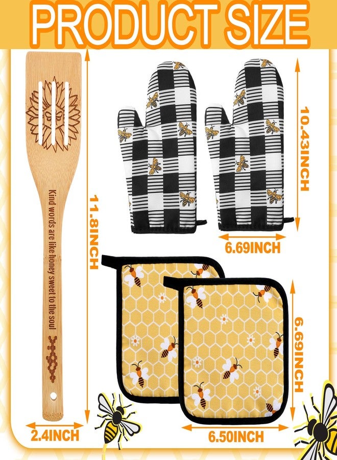 Bencailor 13 Pcs Bee Sunflower Farmhouse Kitchen Set Include 5 Cute Wooden Spoons 2 Kitchen Towels 2 Apron 2 Oven Mitts 2 Pot Holders for Housewarming Gifts (Yellow,Bee) - Image 4