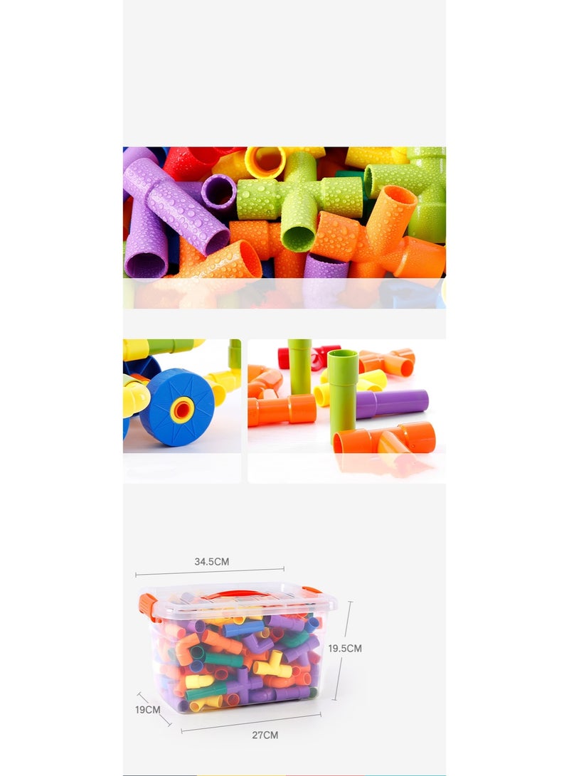 STEM Toy Pipe Tube Building Kit for Kids, 72 Pcs Creative Interlocking Construction Blocks Sets with Wheels Baseplate Educational Learning Preschool Gift for Tolddlers Boys Girls - Image 2