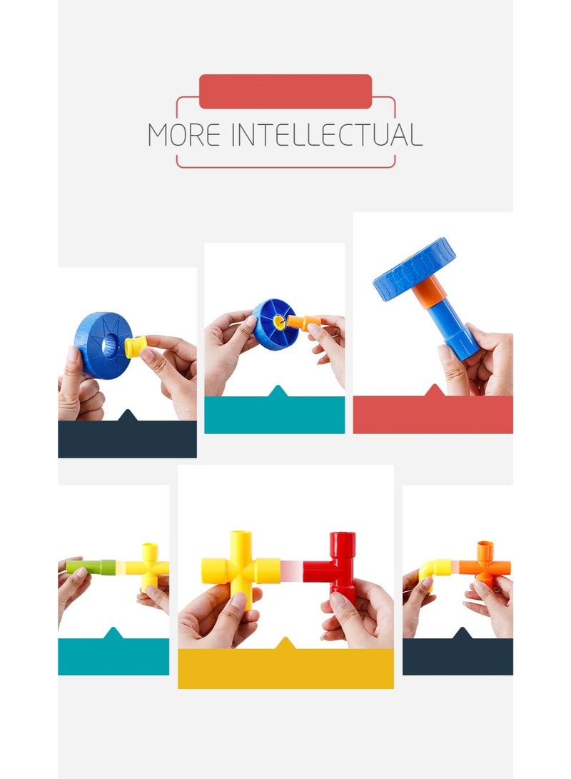 STEM Toy Pipe Tube Building Kit for Kids, 72 Pcs Creative Interlocking Construction Blocks Sets with Wheels Baseplate Educational Learning Preschool Gift for Tolddlers Boys Girls - Image 4