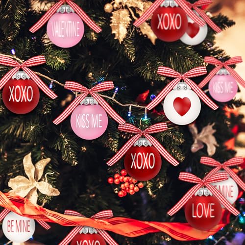 Melisheer 24PCS Ball Ornaments, 2.36 Inches Red Pink White Ball Shaped Ornaments, Cute Ball Hanging Baubles Decorations for Tree Love Day Wedding Christmas Party Supplies - Image 5