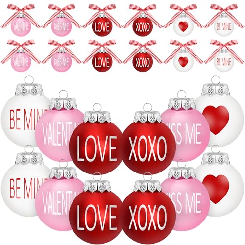 Melisheer 24PCS Ball Ornaments, 2.36 Inches Red Pink White Ball Shaped Ornaments, Cute Ball Hanging Baubles Decorations for Tree Love Day Wedding Christmas Party Supplies - Image 1