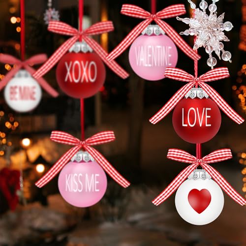 Melisheer 24PCS Ball Ornaments, 2.36 Inches Red Pink White Ball Shaped Ornaments, Cute Ball Hanging Baubles Decorations for Tree Love Day Wedding Christmas Party Supplies - Image 4
