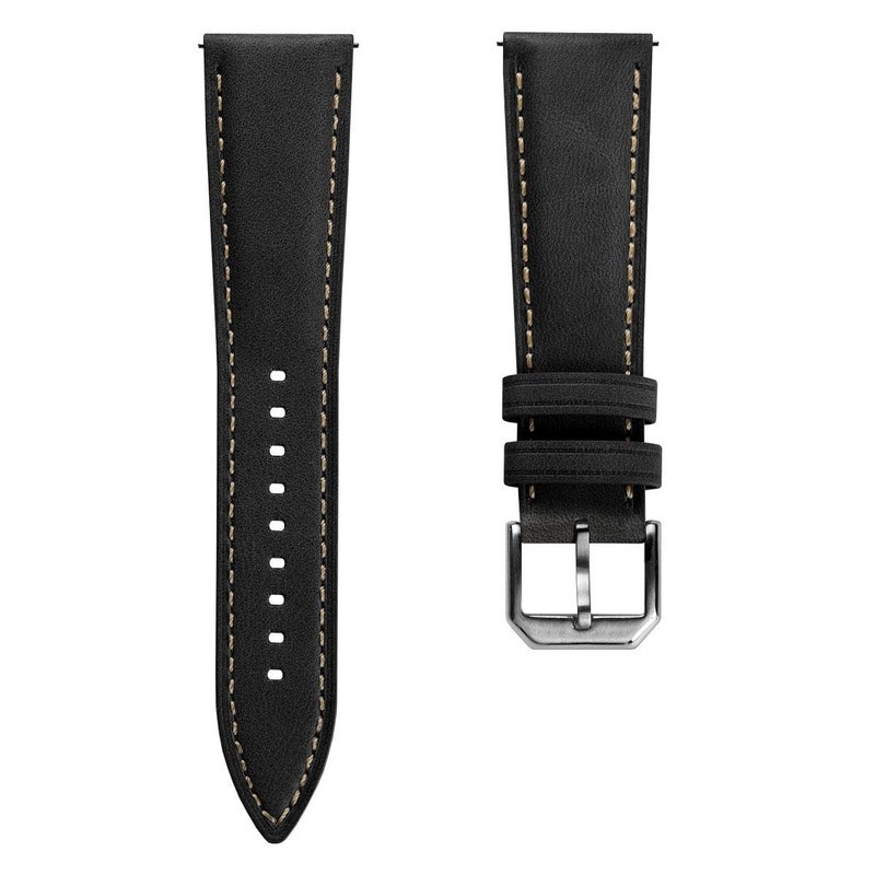 WatchGecko Whitby Vintage Padded Leather QR Watch Strap Black 20mm - Image 2