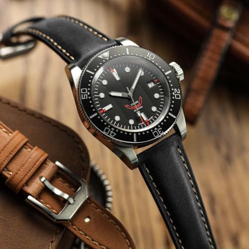WatchGecko Whitby Vintage Padded Leather QR Watch Strap Black 20mm - Image 3
