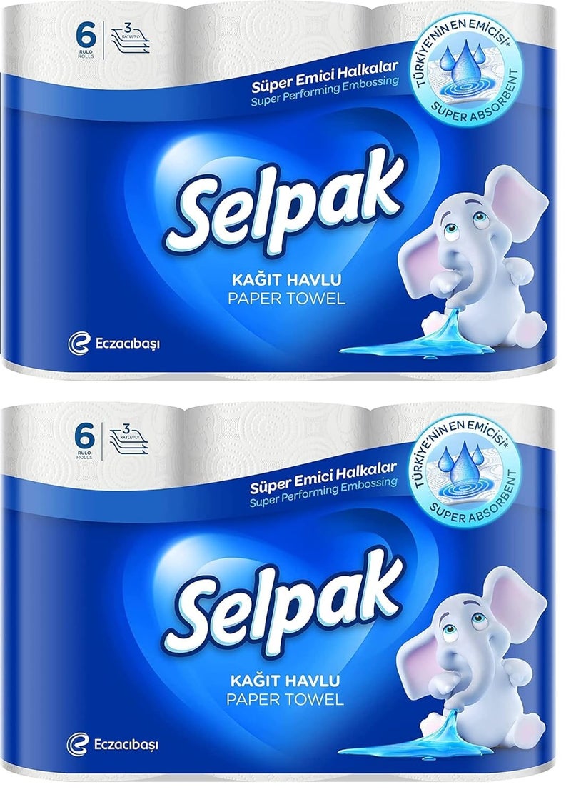 Selpak 3 Ply Kitchen Tissue Paper Roll - 6 Rolls (80 Pulls Per Roll), Pack of 2 - Image 1