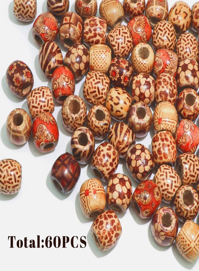 VENOFEN 60PCS Painted Wood Hair Beads Large Hole Natural Wooden Beads for Loc Dreadlock Hair Accessories Braids Decoration - Image 2
