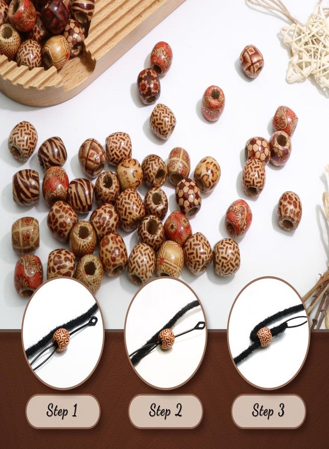 VENOFEN 60PCS Painted Wood Hair Beads Large Hole Natural Wooden Beads for Loc Dreadlock Hair Accessories Braids Decoration - Image 5