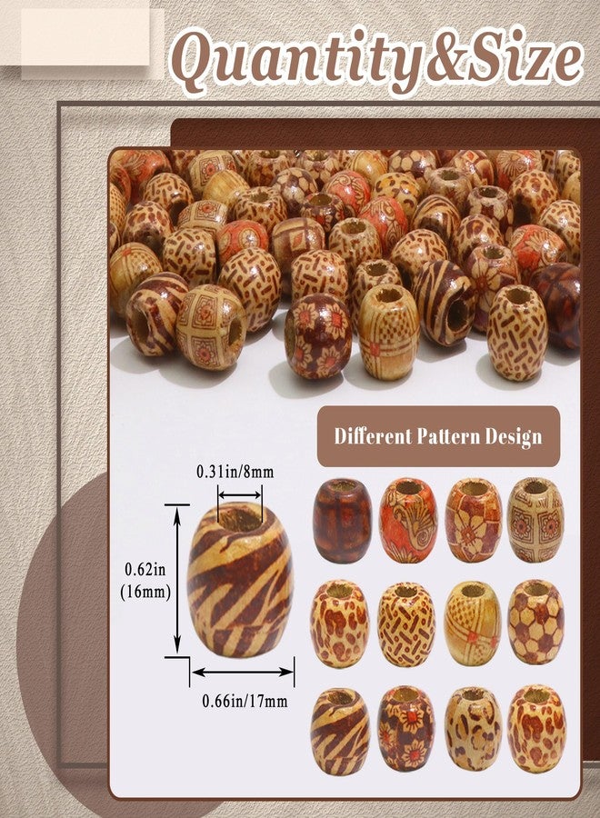 VENOFEN 60PCS Painted Wood Hair Beads Large Hole Natural Wooden Beads for Loc Dreadlock Hair Accessories Braids Decoration - Image 4