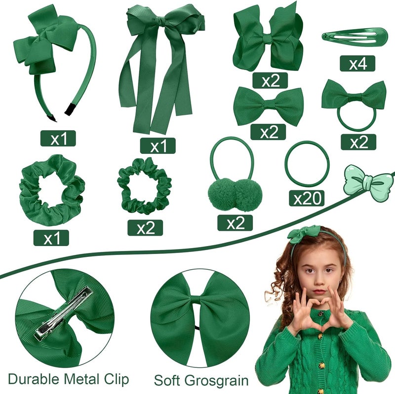 LACGO Pack of 37 Hair Bow Accessories  School Uniform Hair Clips Grosgrain Bow Headband Ribbon Alligator Ponytail Holder for Toddlers Teen Girls Uniform Party Prom WeddingDark Green - Image 3