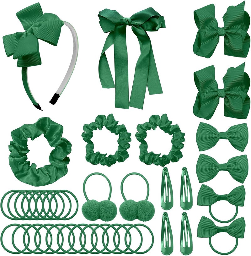 LACGO Pack of 37 Hair Bow Accessories  School Uniform Hair Clips Grosgrain Bow Headband Ribbon Alligator Ponytail Holder for Toddlers Teen Girls Uniform Party Prom WeddingDark Green - Image 1
