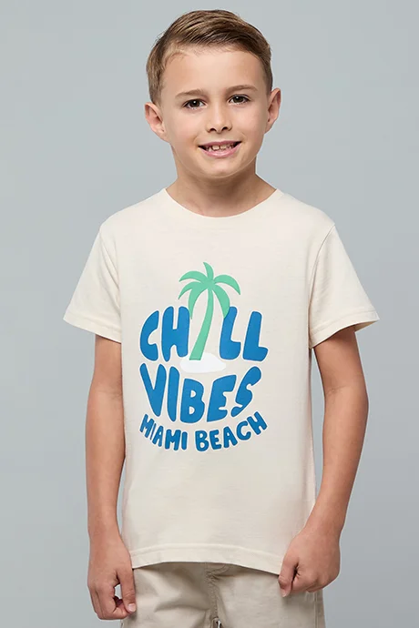 أر أند بي Printed T-Shirt with Crew Neck and Short Sleeves