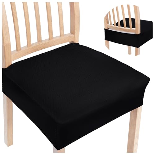 Smiry Stretch Jacquard Seat Covers for Dining Room Chairs Set of 2, Removable Washable Chair Seat Protector Slipcovers, No Rear Covers, Black - Image 1