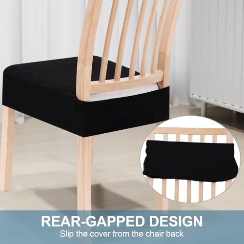 Smiry Stretch Jacquard Seat Covers for Dining Room Chairs Set of 2, Removable Washable Chair Seat Protector Slipcovers, No Rear Covers, Black - Image 3