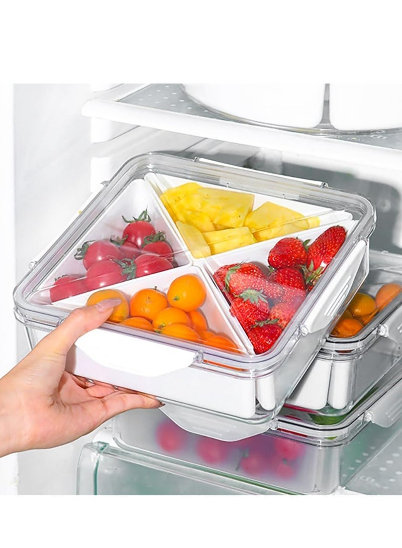 أوزيغالور صينية خضروات في الثلاجة مع غطاء - حاوية تنظيم مكونة من 4 حجرات للوجبات الخفيفة، وطبق للحفلات، والفاكهة والتغميس - Image 1
