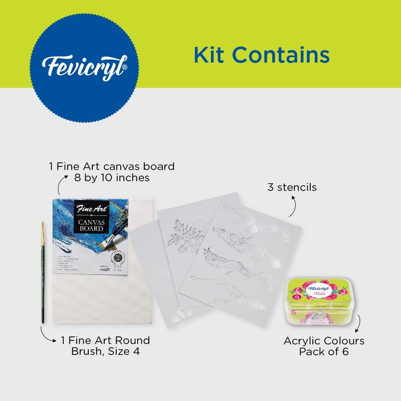 Fevicryl All in One Canvas Kit with 1 Canvas, 1 Brush, 1 Acrylic Colour Kit, Stencils | DIY Art & Craft Kit | Ideal Painting Gift Set for Artists, Students, Hobbyists - Image 2