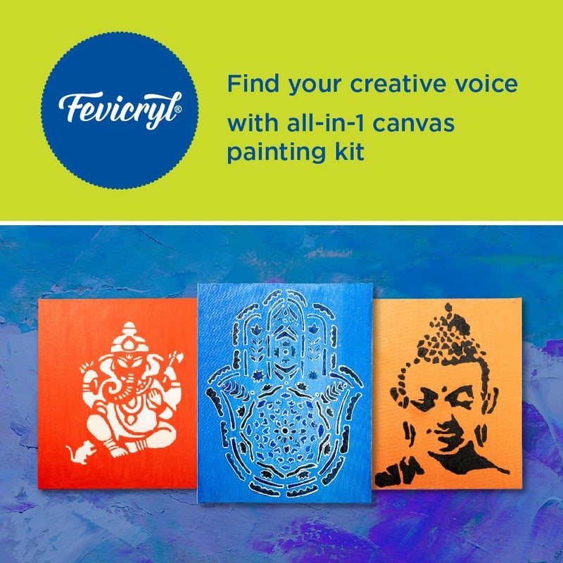 Fevicryl All in One Canvas Kit with 1 Canvas, 1 Brush, 1 Acrylic Colour Kit, Stencils | DIY Art & Craft Kit | Ideal Painting Gift Set for Artists, Students, Hobbyists - Image 3