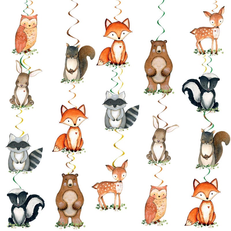 16Pcs Woodland Baby Shower Hanging Swirls Decorations Woodland Animal Swirls Ceiling Streamers Decor Forest Themed Birthday Party Supplies Wild One Birthday Party Decorations for Boys Kids