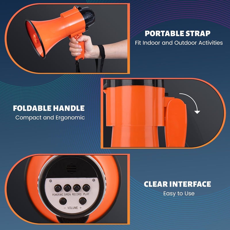 Loudmore 30 Watt Power Portable Megaphone Bullhorn Speaker Voice, Siren/Alarm and 240S Recording with Volume Control and Strap (Red) - Image 3