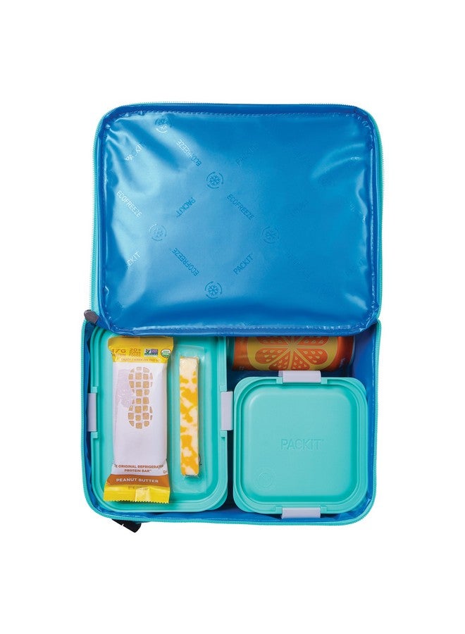 PACKIT صندوق غداء كلاسيكي قابل للتجميد من باكيت، موجة ريترو، مصمم بتقنية إيكوفريز، قابل للتجميد بالكامل، قابل للطي، قابل لإعادة الاستخدام، مع جيب أمامي بسحاب ومقبض بكلة، مصمم لوجبة غداء طازجة أثناء التنقل - Image 5